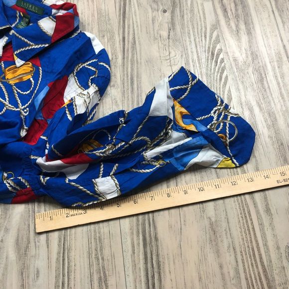 LAUREN RALPH LAUREN Women Top Blouse Nautical Theme Flags Anchor Button 2XL XXL - Picture 7 of 9